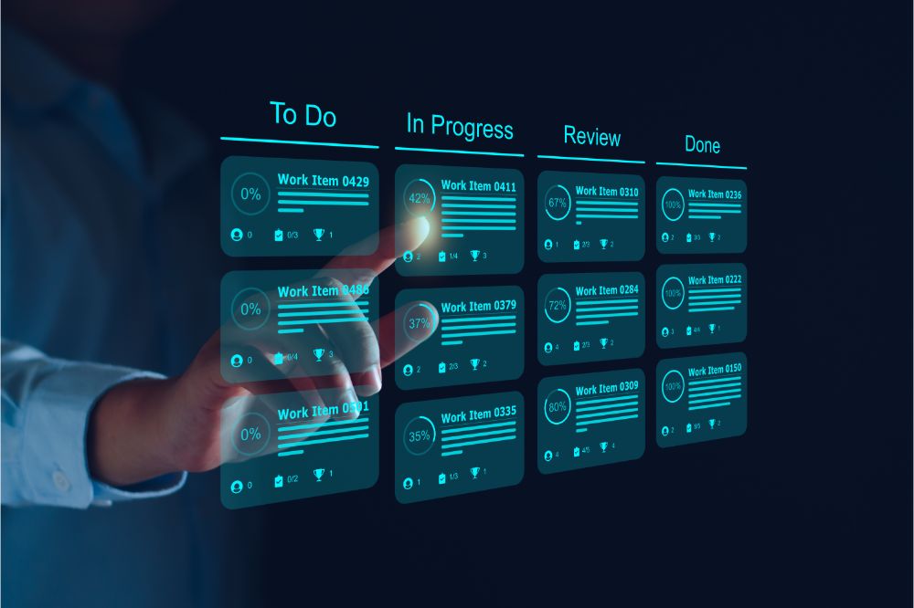 project management using kanban or scrum methodology boards