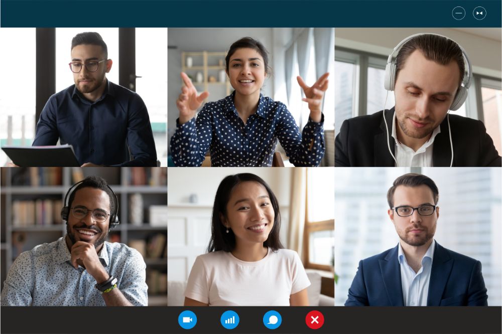 Team working by group video call share ideas brainstorming