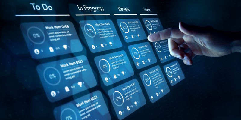 Agile software development or project management using kanban or